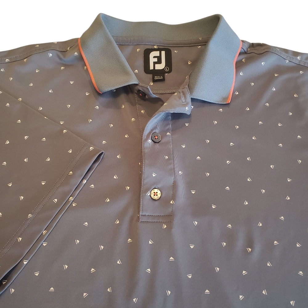 FootJoy Men's Polo Shirt Golf Gray Sailboats Performance Logo Stretch L